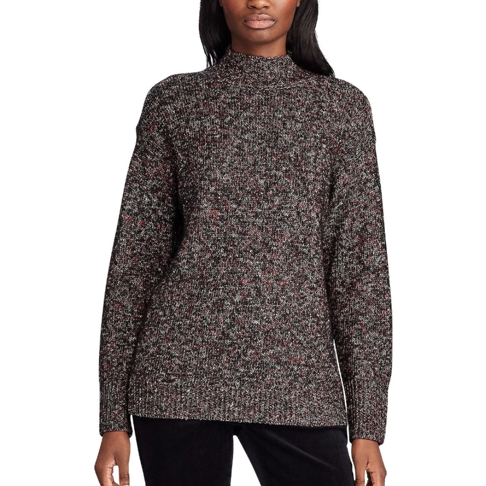Chaps Mockneck Long Sleeve Sweater In Black Marle New With Tags